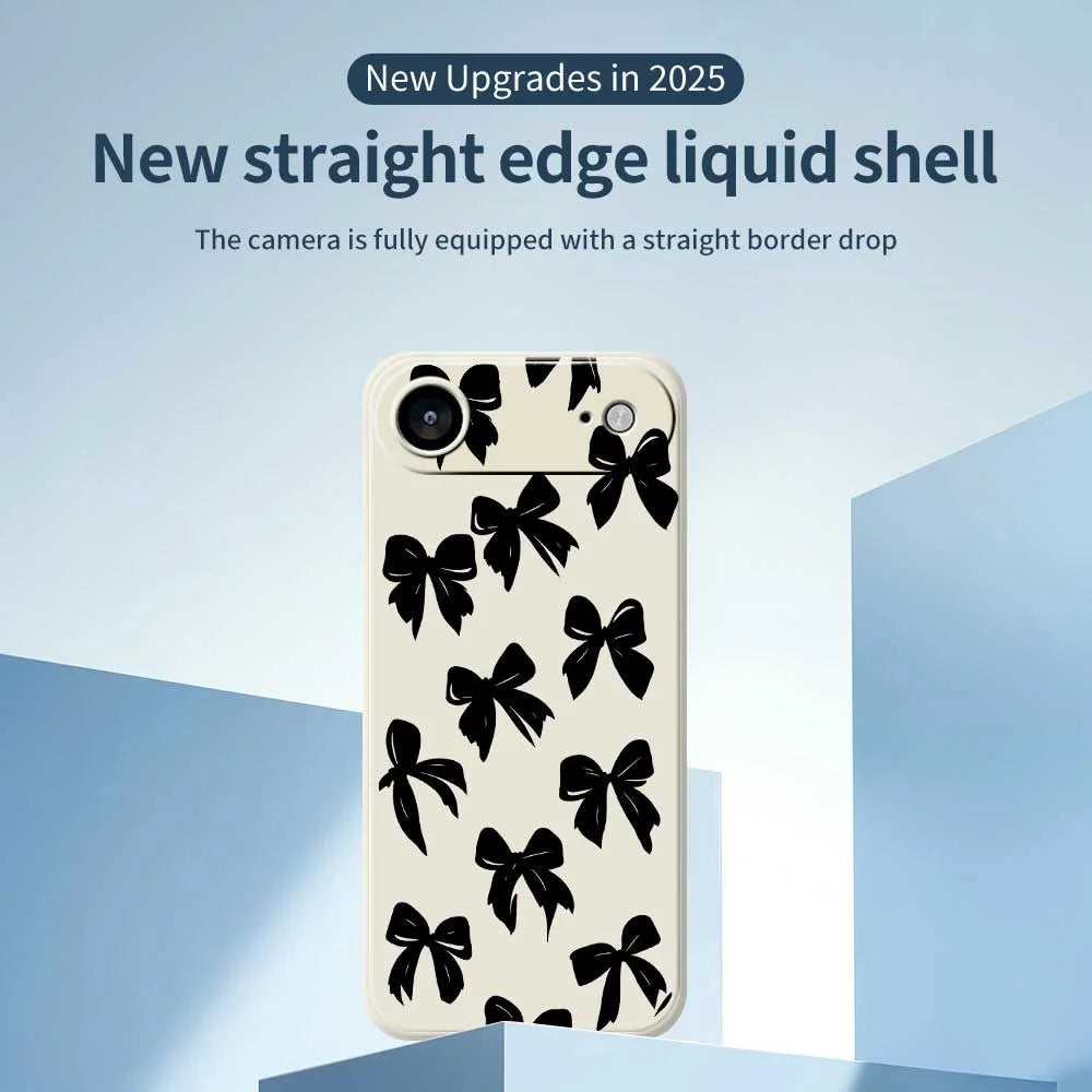 For iPhone Air Case Black Bow Pattern Printing Straight Edge TPU Phone Back Cover - Beige - 3