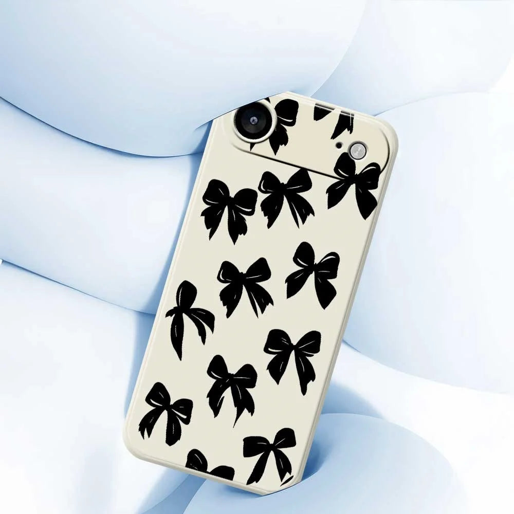 For iPhone Air Case Black Bow Pattern Printing Straight Edge TPU Phone Back Cover - Beige - 5