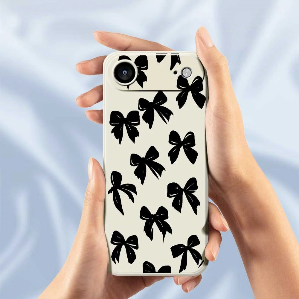 For iPhone Air Case Black Bow Pattern Printing Straight Edge TPU Phone Back Cover - Beige - 6