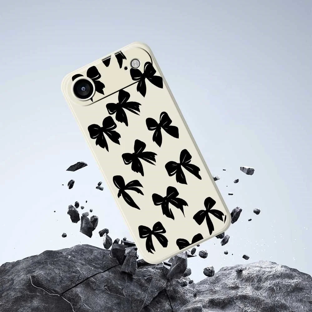 For iPhone Air Case Black Bow Pattern Printing Straight Edge TPU Phone Back Cover - Beige - 7
