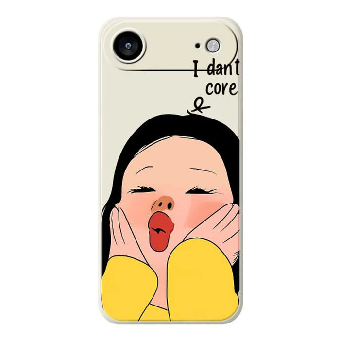 For iPhone Air Case Girl Holding Face Pattern Printing Straight Edge TPU Phone Back Cover - Beige - 1