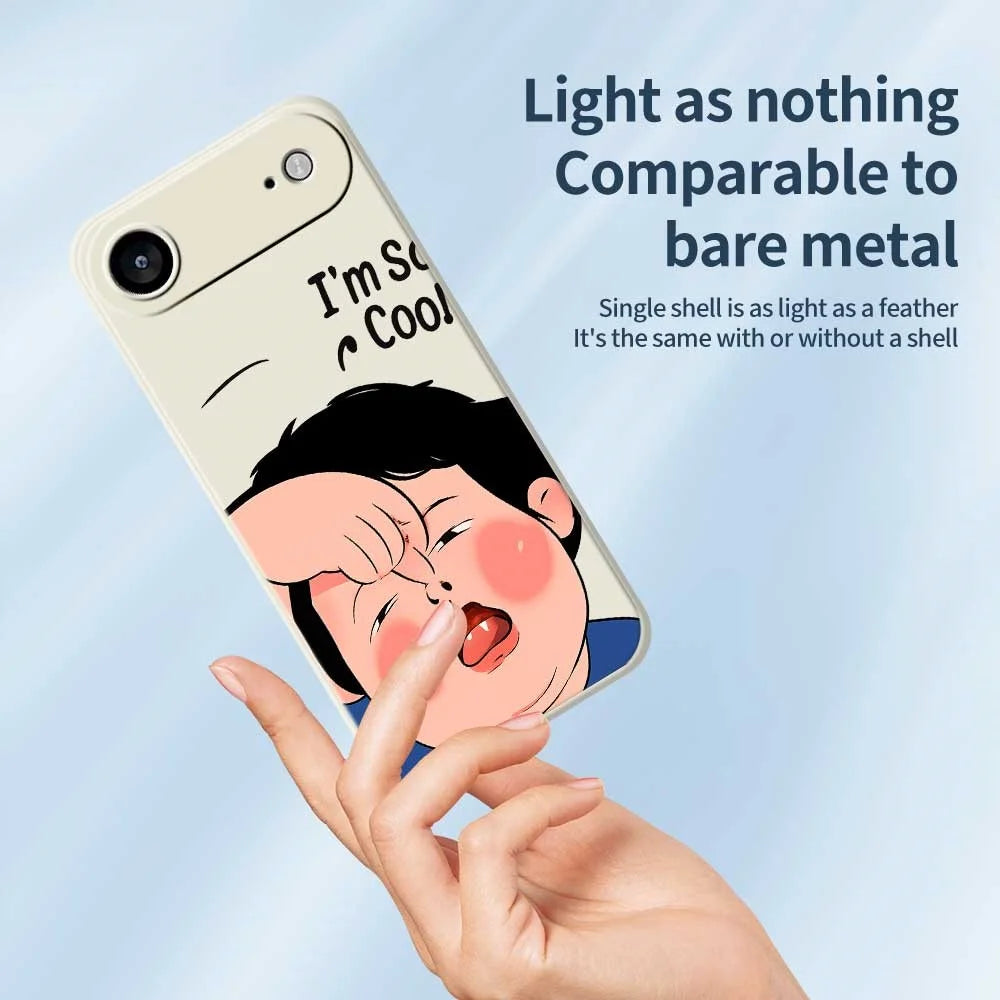 For iPhone Air Case Make Faces Kid Pattern Printing Straight Edge TPU Phone Back Cover - Beige - 4