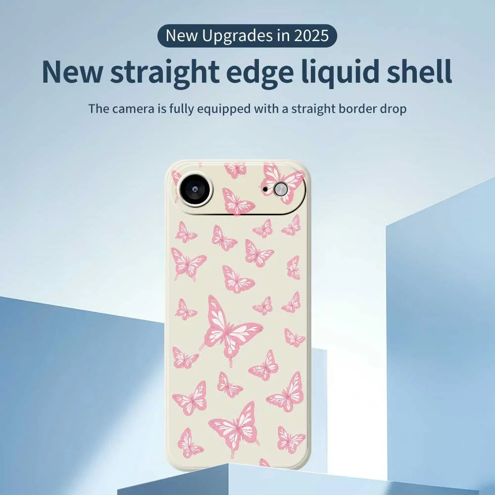 For iPhone Air Case Pink Butterflies Pattern Printing Straight Edge TPU Phone Back Cover - Beige - 3