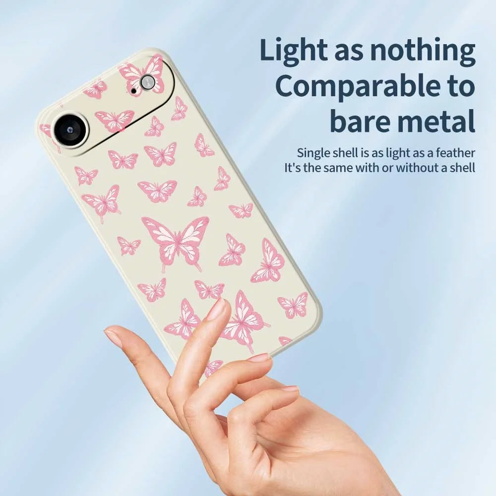 For iPhone Air Case Pink Butterflies Pattern Printing Straight Edge TPU Phone Back Cover - Beige - 4