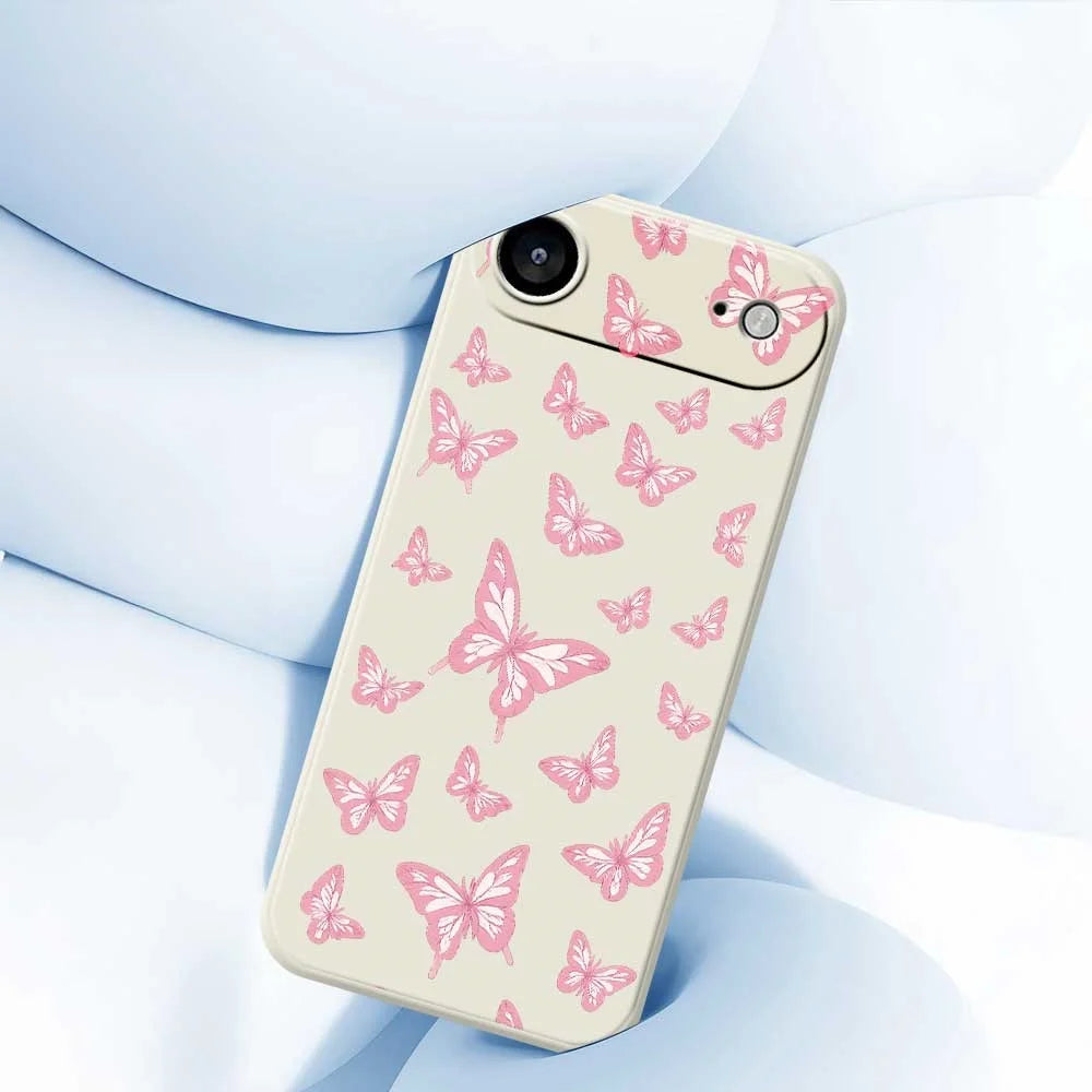 For iPhone Air Case Pink Butterflies Pattern Printing Straight Edge TPU Phone Back Cover - Beige - 5