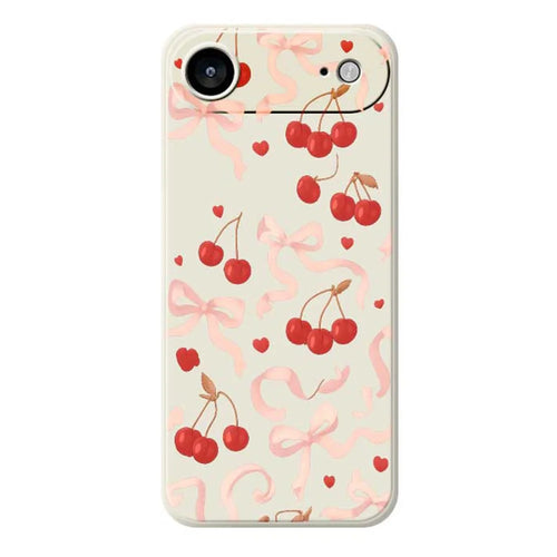 For iPhone Air Case Big Bow Cherry Pattern Printing Straight Edge TPU Phone Back Cover - Beige - 1