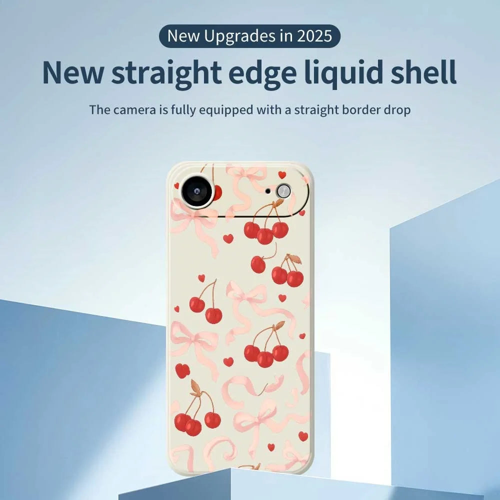 For iPhone Air Case Big Bow Cherry Pattern Printing Straight Edge TPU Phone Back Cover - Beige - 3