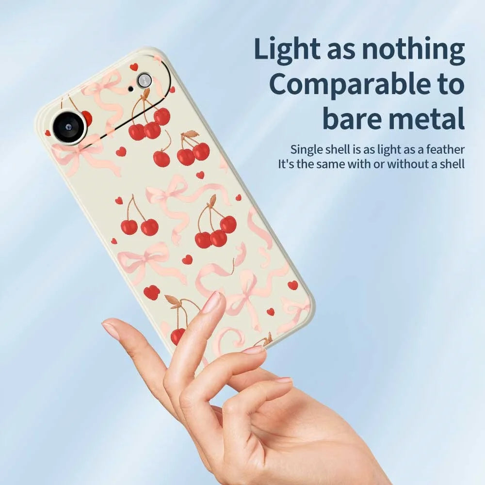 For iPhone Air Case Big Bow Cherry Pattern Printing Straight Edge TPU Phone Back Cover - Beige - 4