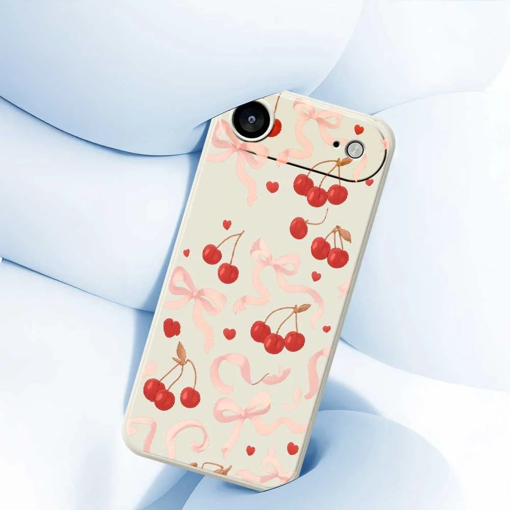 For iPhone Air Case Big Bow Cherry Pattern Printing Straight Edge TPU Phone Back Cover - Beige - 5