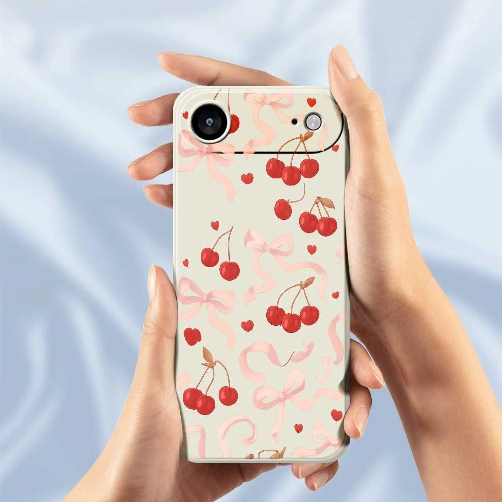 For iPhone Air Case Big Bow Cherry Pattern Printing Straight Edge TPU Phone Back Cover - Beige - 6