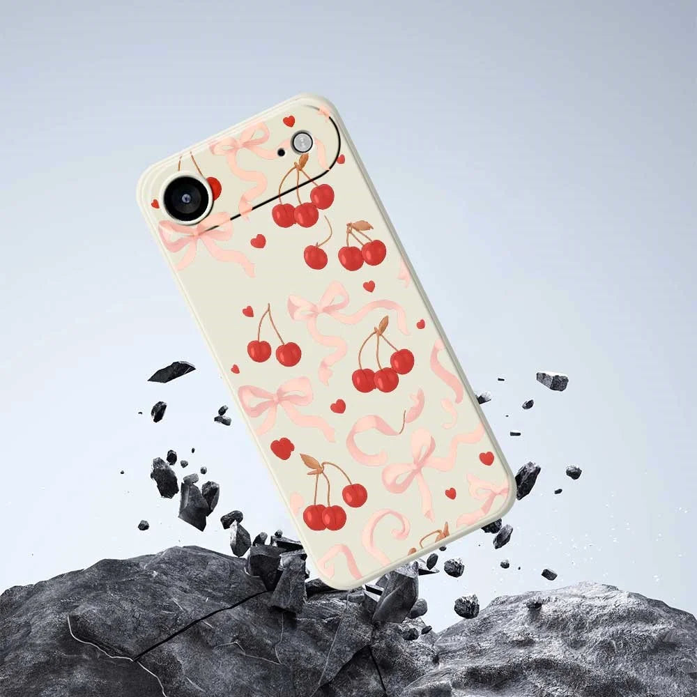 For iPhone Air Case Big Bow Cherry Pattern Printing Straight Edge TPU Phone Back Cover - Beige - 7