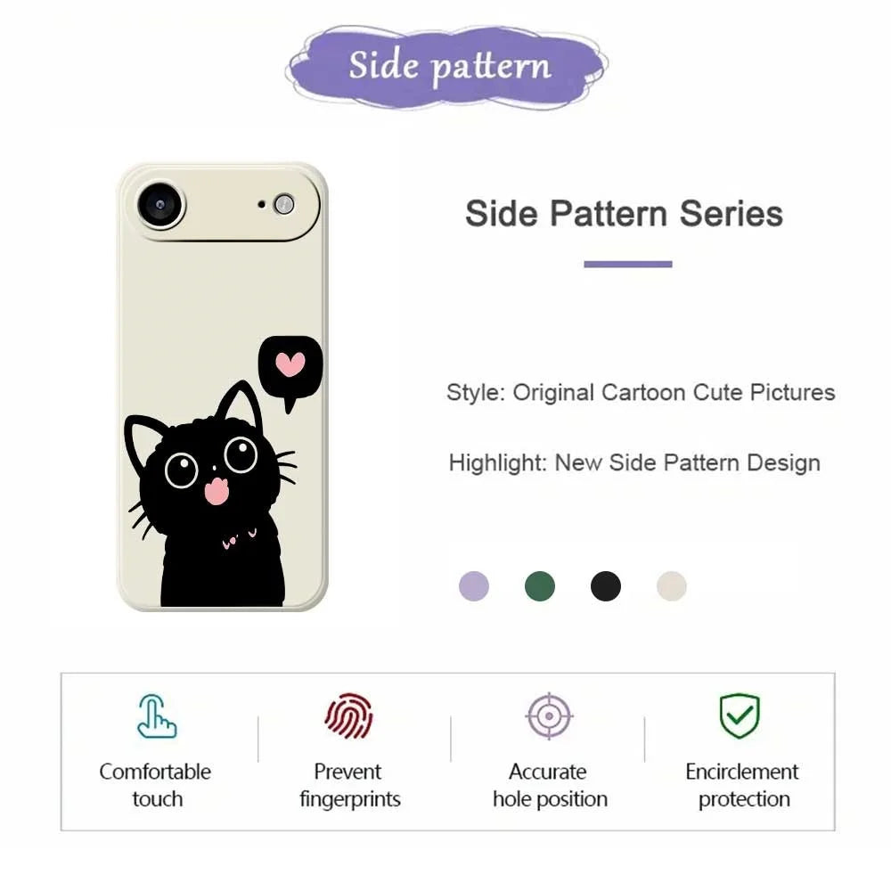 For iPhone Air Case Love Black Cat Pattern Printing Straight Edge TPU Phone Back Cover - Beige - 2