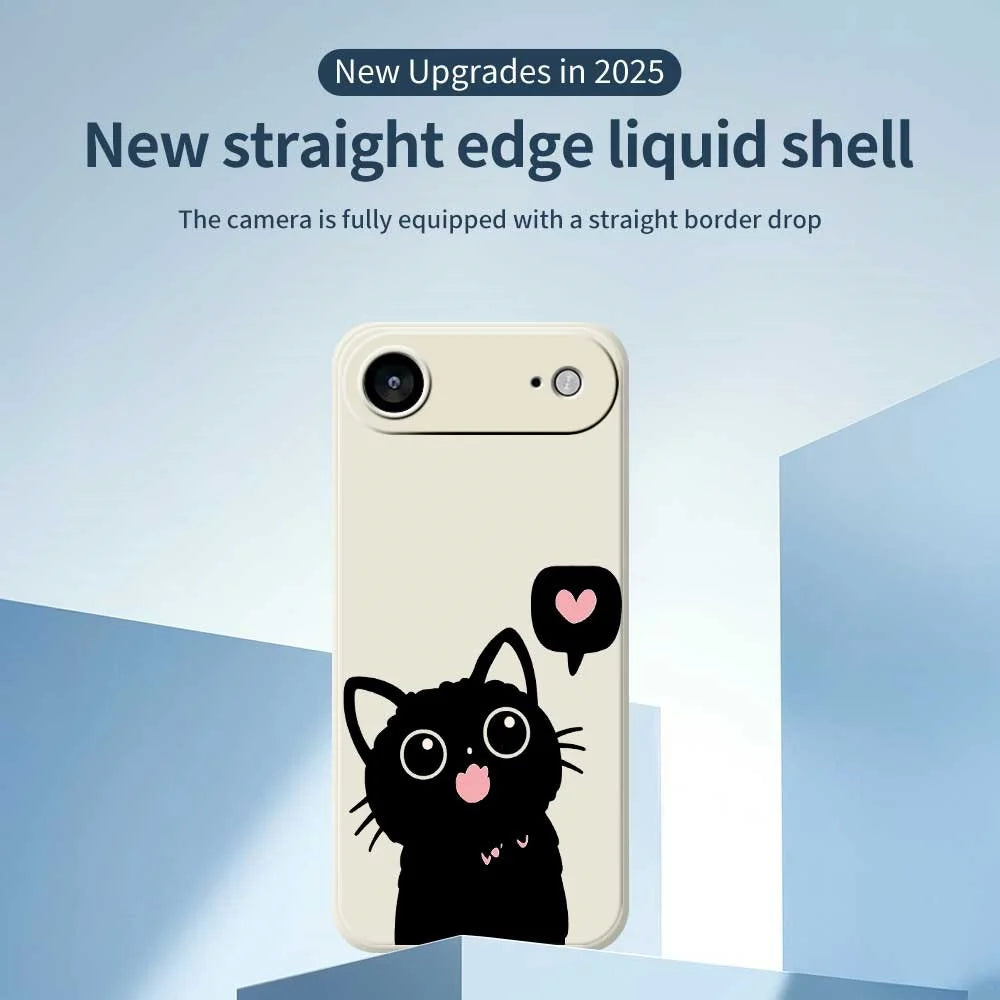 For iPhone Air Case Love Black Cat Pattern Printing Straight Edge TPU Phone Back Cover - Beige - 3