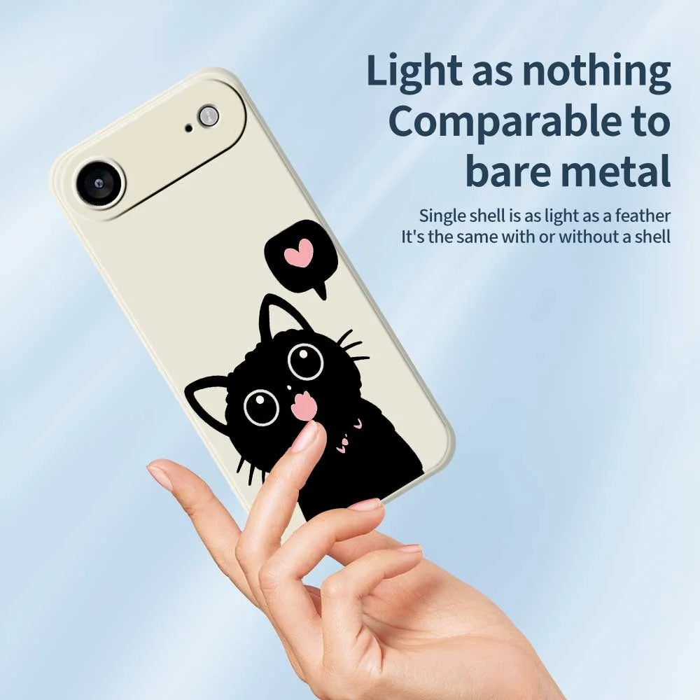 For iPhone Air Case Love Black Cat Pattern Printing Straight Edge TPU Phone Back Cover - Beige - 4