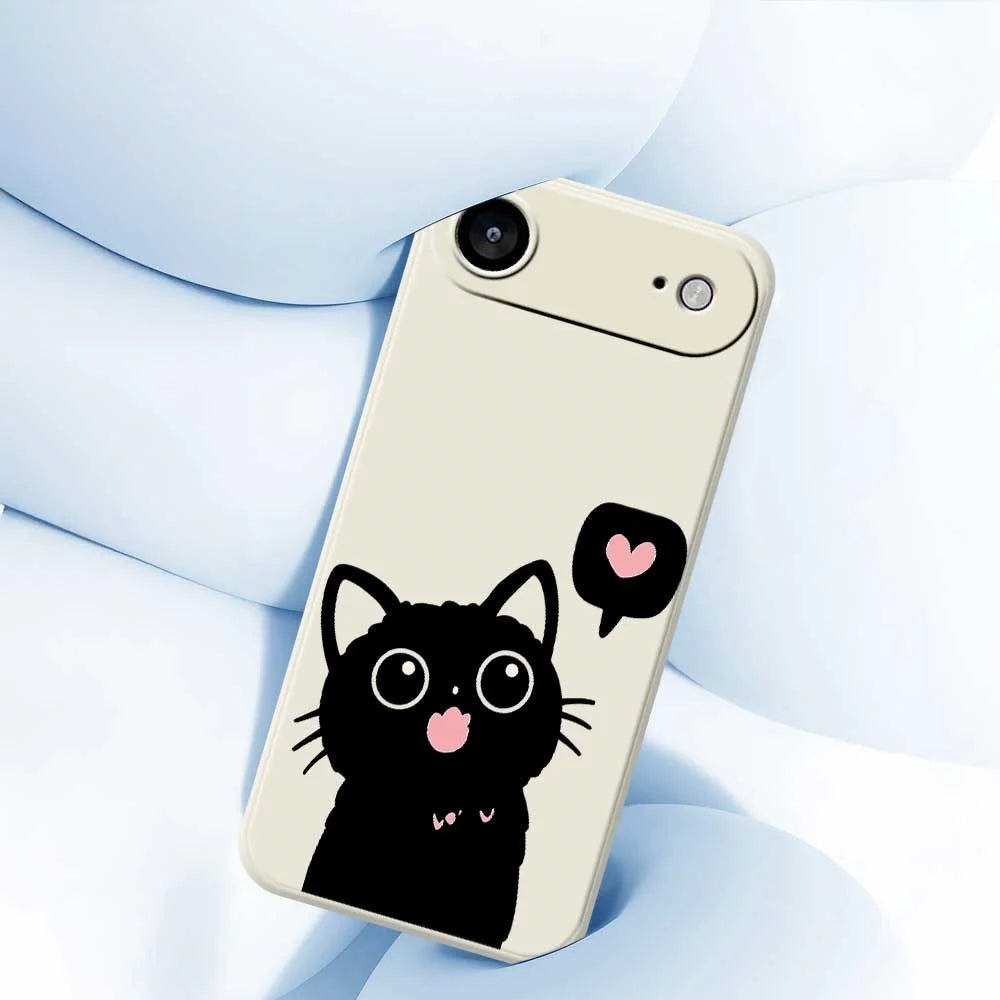 For iPhone Air Case Love Black Cat Pattern Printing Straight Edge TPU Phone Back Cover - Beige - 5