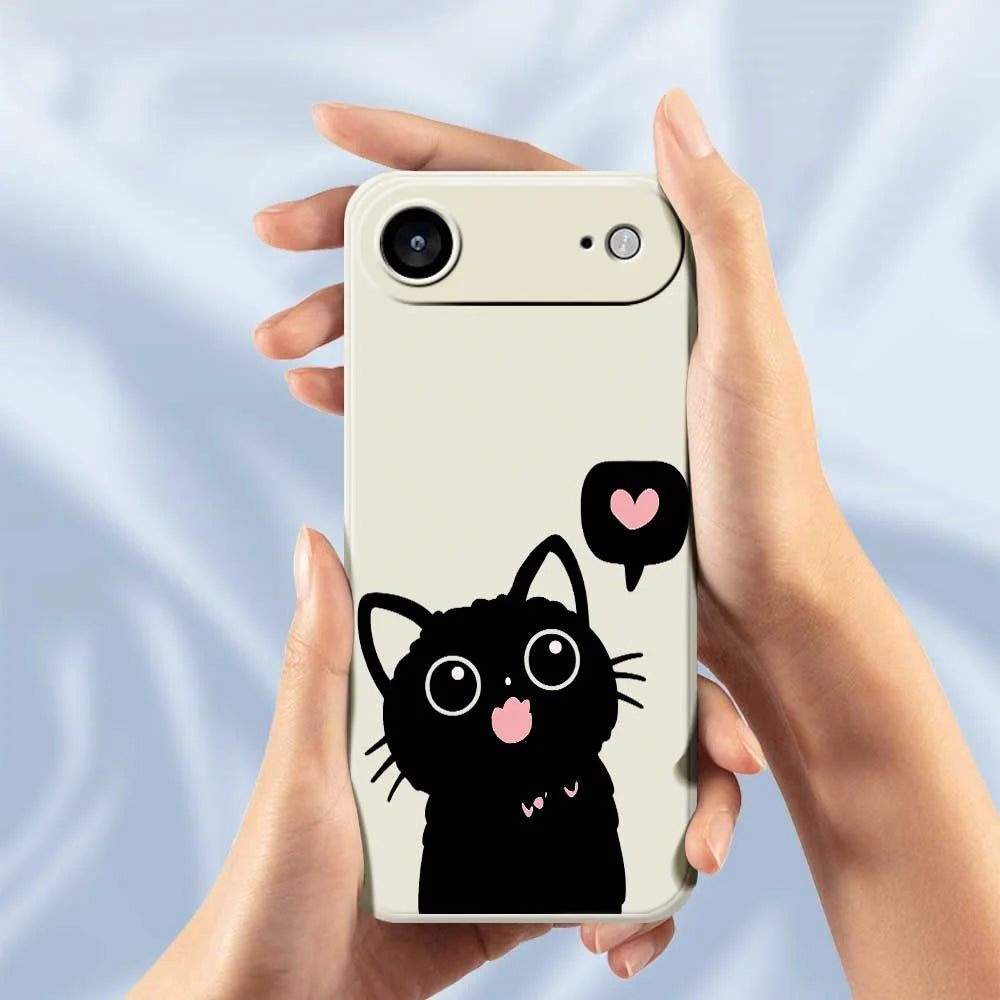 For iPhone Air Case Love Black Cat Pattern Printing Straight Edge TPU Phone Back Cover - Beige - 6
