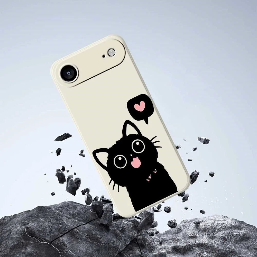 For iPhone Air Case Love Black Cat Pattern Printing Straight Edge TPU Phone Back Cover - Beige - 7