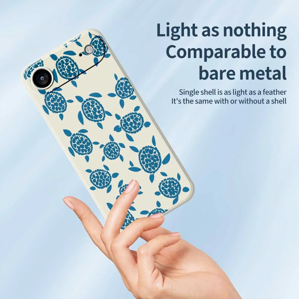 For iPhone Air Case Blue Turtle Pattern Printing Straight Edge TPU Phone Back Cover - Beige - 4