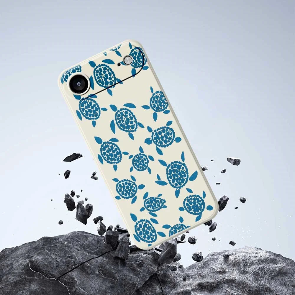 For iPhone Air Case Blue Turtle Pattern Printing Straight Edge TPU Phone Back Cover - Beige - 7