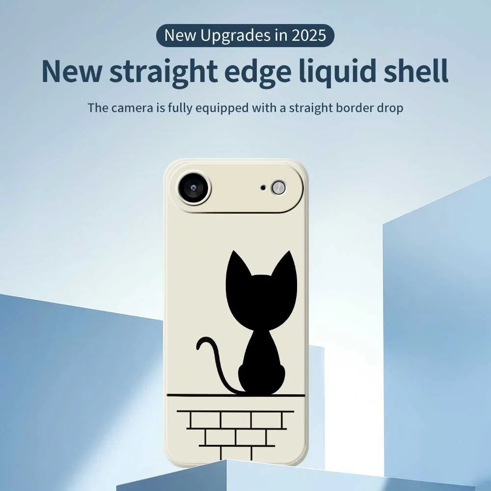 For iPhone Air Case Black Cat on the Wall Pattern Printing Straight Edge TPU Phone Back Cover - Beige - 3
