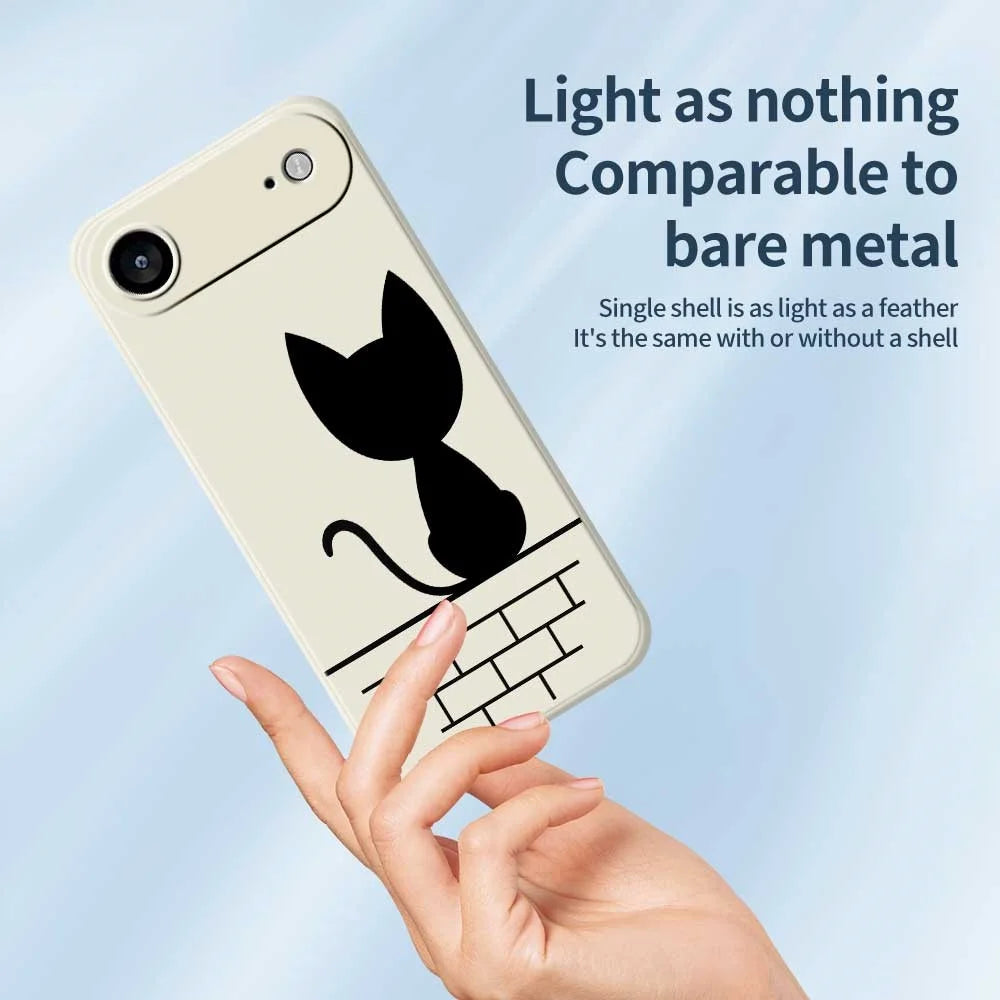 For iPhone Air Case Black Cat on the Wall Pattern Printing Straight Edge TPU Phone Back Cover - Beige - 4