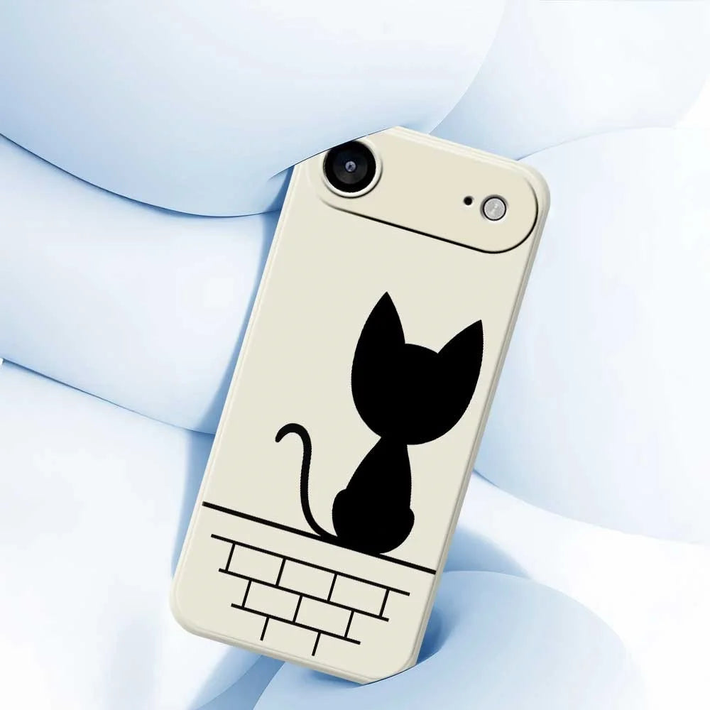 For iPhone Air Case Black Cat on the Wall Pattern Printing Straight Edge TPU Phone Back Cover - Beige - 5