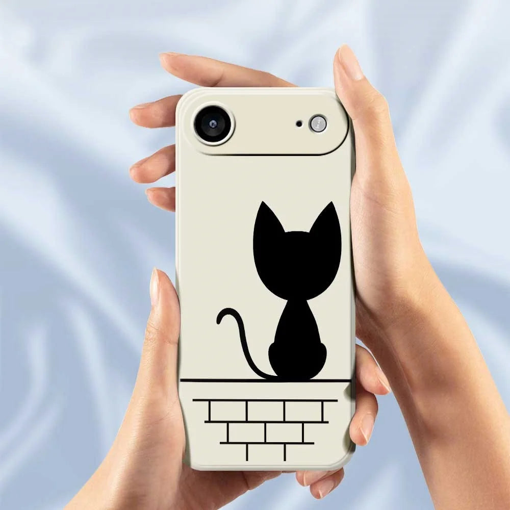 For iPhone Air Case Black Cat on the Wall Pattern Printing Straight Edge TPU Phone Back Cover - Beige - 6