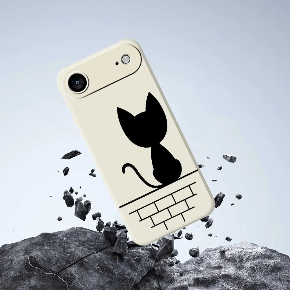 For iPhone Air Case Black Cat on the Wall Pattern Printing Straight Edge TPU Phone Back Cover - Beige - 7