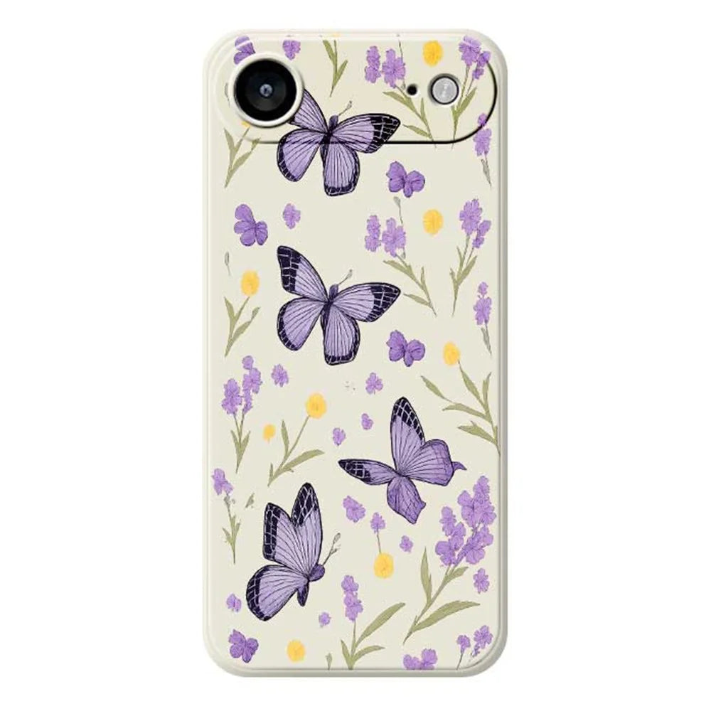For iPhone Air Case Purple Butterflies Pattern Printing Straight Edge TPU Phone Back Cover - Beige - 1