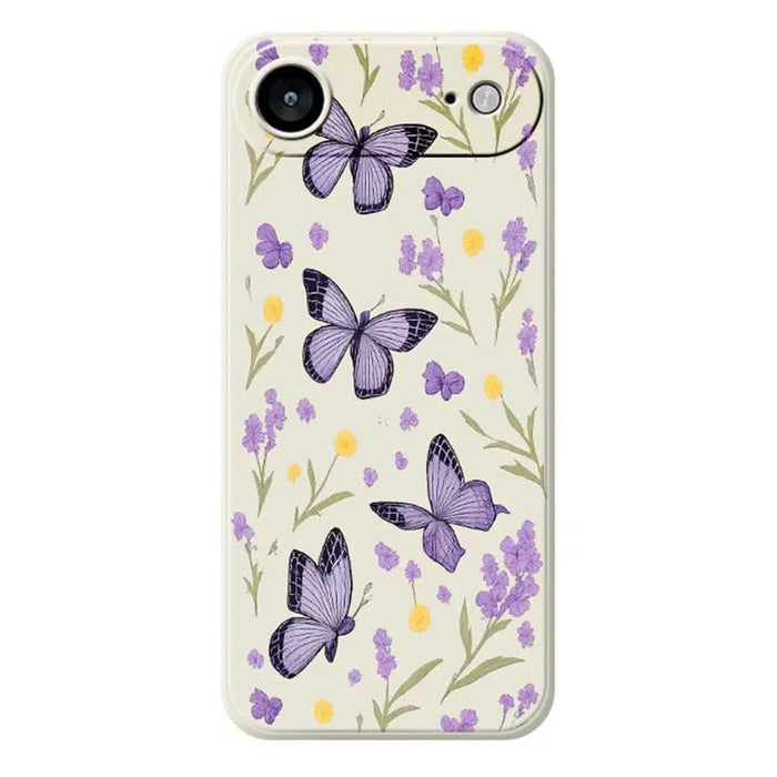 For iPhone Air Case Purple Butterflies Pattern Printing Straight Edge TPU Phone Back Cover - Beige - 1