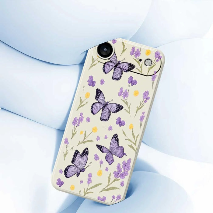 For iPhone Air Case Purple Butterflies Pattern Printing Straight Edge TPU Phone Back Cover - Beige - 5