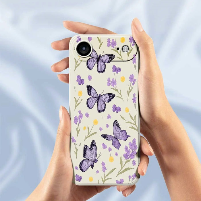 For iPhone Air Case Purple Butterflies Pattern Printing Straight Edge TPU Phone Back Cover - Beige - 6