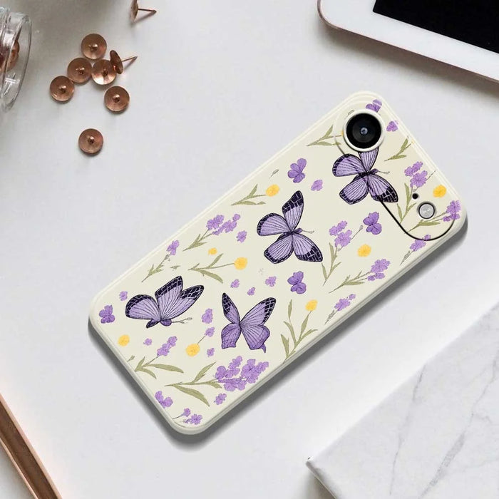 For iPhone Air Case Purple Butterflies Pattern Printing Straight Edge TPU Phone Back Cover - Beige - 7