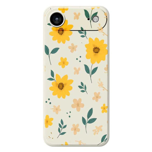 For iPhone Air Case Yellow Floral and Leaves Pattern Printing Straight Edge TPU Phone Back Cover - Beige - 1