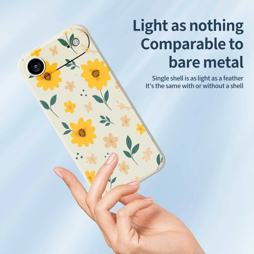 For iPhone Air Case Yellow Floral and Leaves Pattern Printing Straight Edge TPU Phone Back Cover - Beige - 4