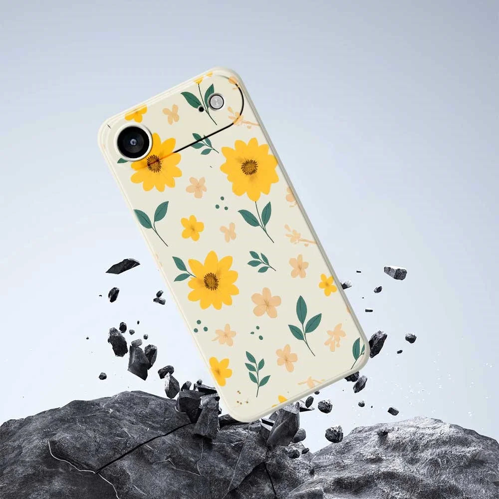 For iPhone Air Case Yellow Floral and Leaves Pattern Printing Straight Edge TPU Phone Back Cover - Beige - 7