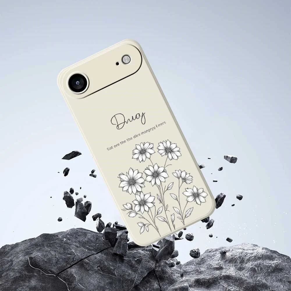 For iPhone Air Case Sketch Flowers Pattern Printing Straight Edge TPU Phone Back Cover - Beige - 7