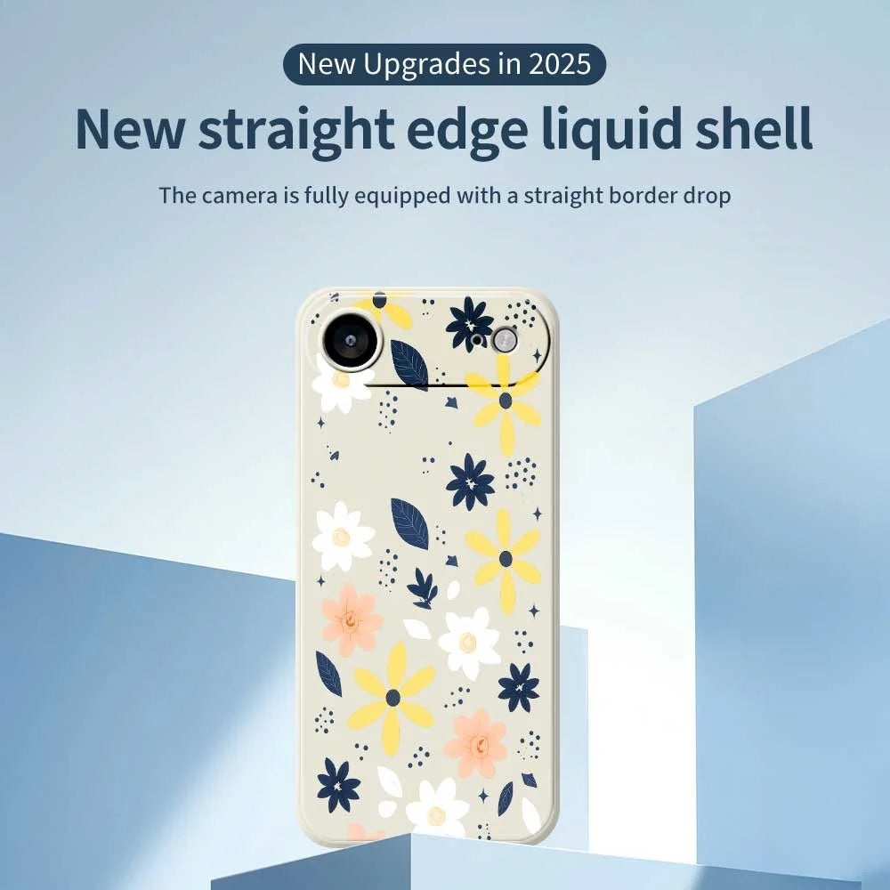 For iPhone Air Case Colorful Floral Blue Leaves Pattern Printing Straight Edge TPU Phone Back Cover - Beige - 3