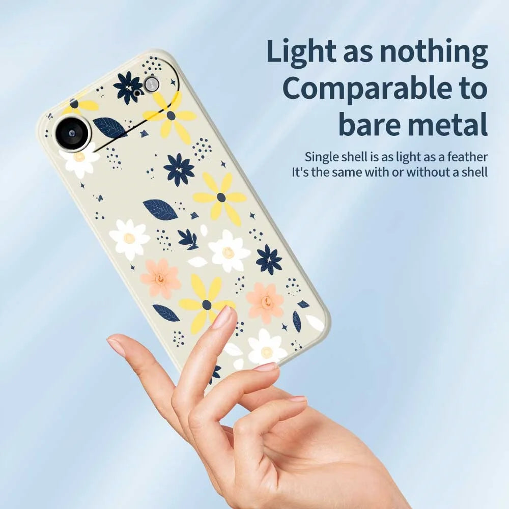 For iPhone Air Case Colorful Floral Blue Leaves Pattern Printing Straight Edge TPU Phone Back Cover - Beige - 4