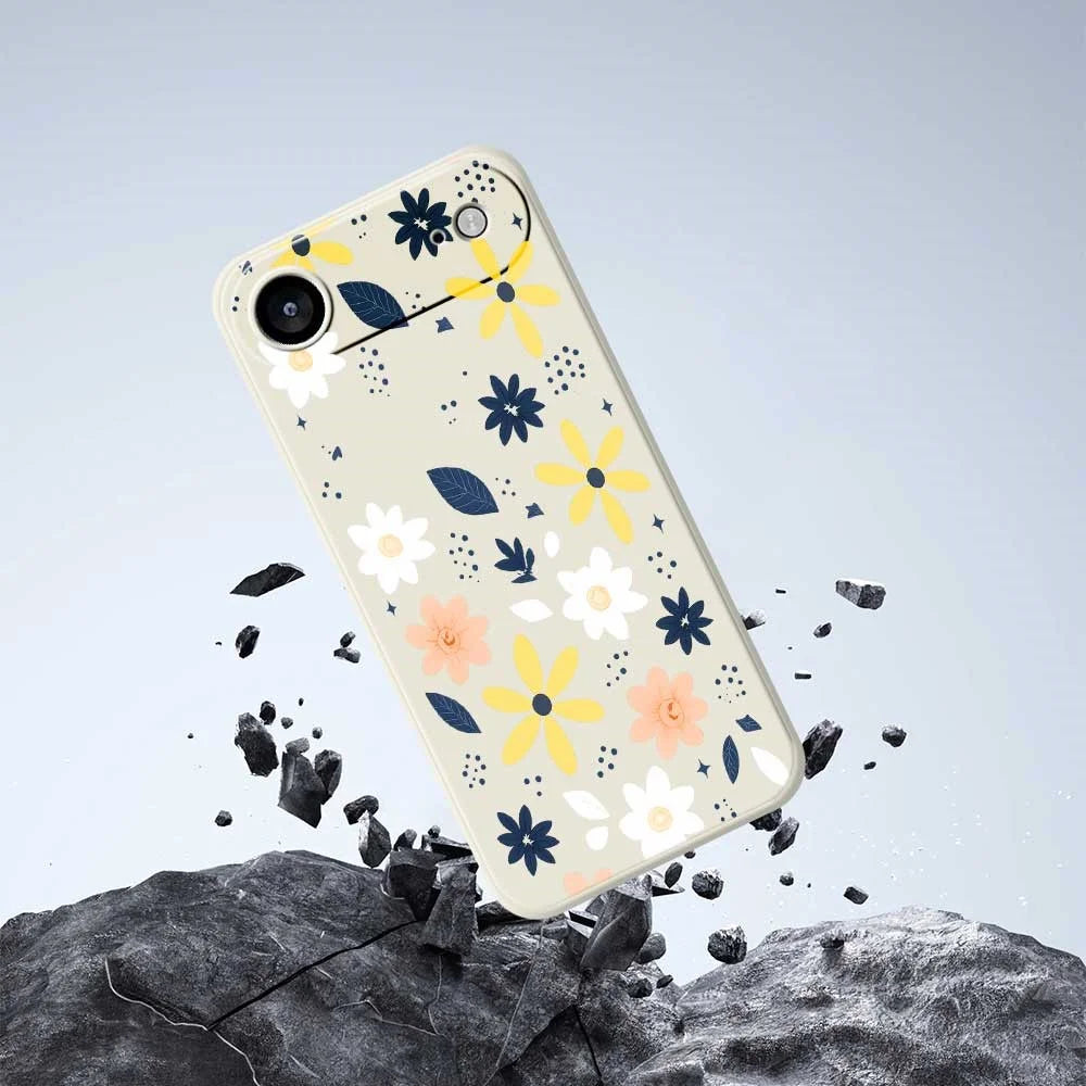 For iPhone Air Case Colorful Floral Blue Leaves Pattern Printing Straight Edge TPU Phone Back Cover - Beige - 7