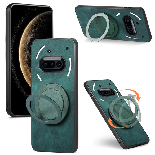 For Nothing Phone (3a) Phone Case with Rotating Kickstand Stress Relief Retro Leather Back Cover - Green - 1