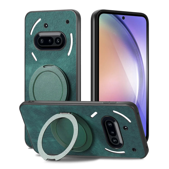 For Nothing Phone (3a) Phone Case with Rotating Kickstand Stress Relief Retro Leather Back Cover - Green - 2