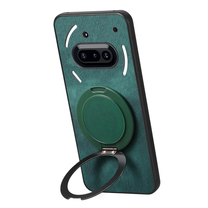 For Nothing Phone (3a) Phone Case with Rotating Kickstand Stress Relief Retro Leather Back Cover - Green - 4