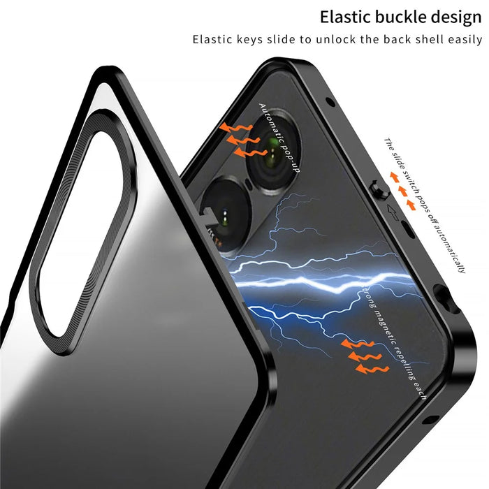 For Sony Xperia 1 VII Matte Case Aluminium Alloy + PC Phone Cover Pop-Up Snap Lock - Black - 3