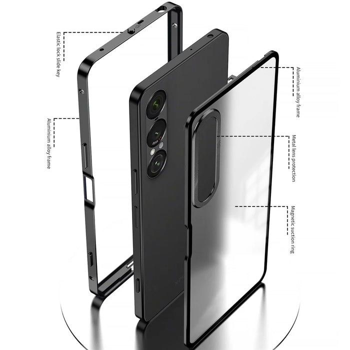 For Sony Xperia 1 VII Matte Case Aluminium Alloy + PC Phone Cover Pop-Up Snap Lock - Black - 4