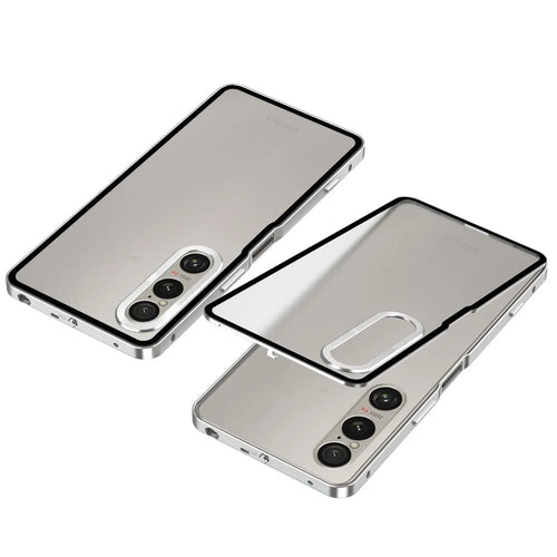 For Sony Xperia 1 VI Matte Case Aluminium Alloy + PC Phone Cover Pop-Up Snap Lock - Silver - 1