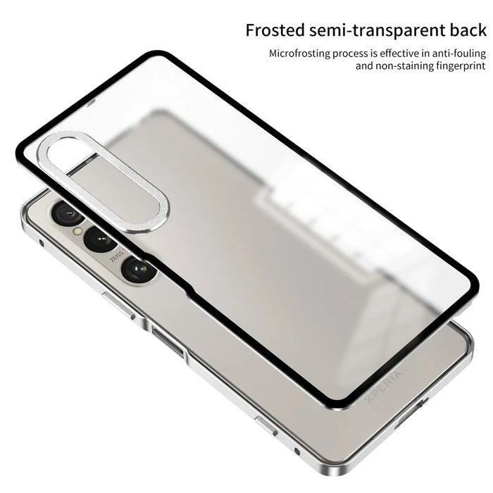 For Sony Xperia 1 VI Matte Case Aluminium Alloy + PC Phone Cover Pop-Up Snap Lock - Silver - 2