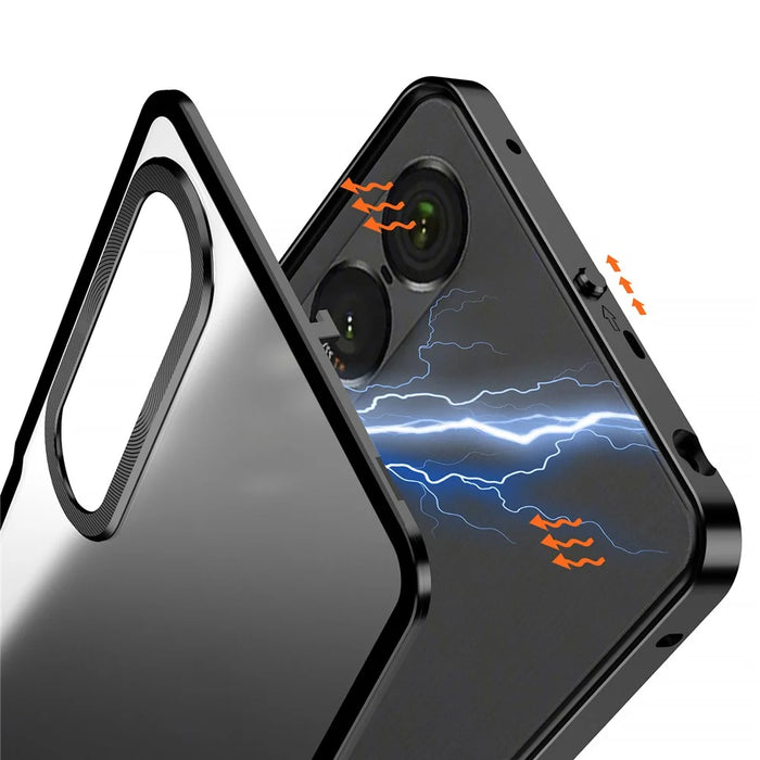 For Sony Xperia 1 VI Matte Case Aluminium Alloy + PC Phone Cover Pop-Up Snap Lock - Silver - 3