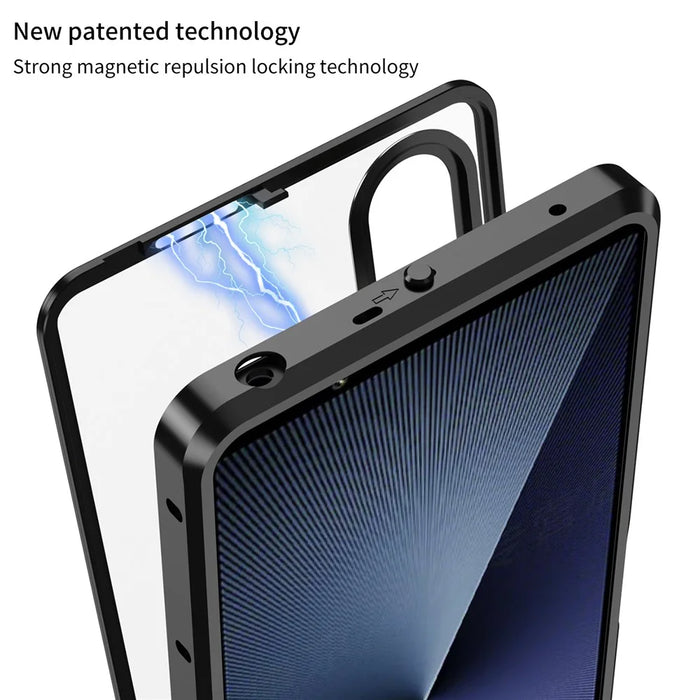 For Sony Xperia 1 VI Matte Case Aluminium Alloy + PC Phone Cover Pop-Up Snap Lock - Silver - 4