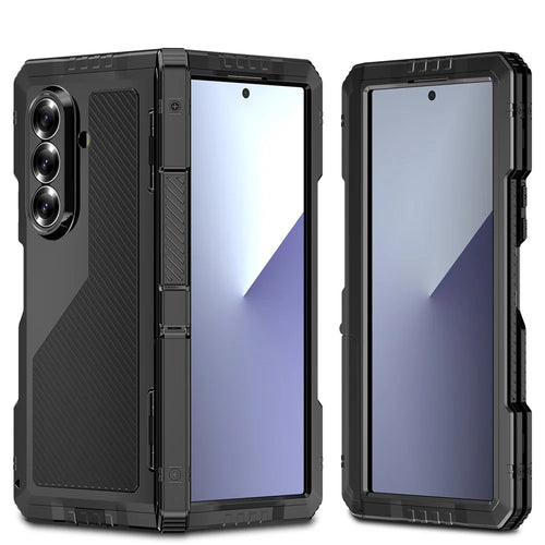 For Samsung Galaxy Z Fold7 5G Case Aluminium Alloy + Silicone Kickstand Cover with PET Screen Film - Black - 1
